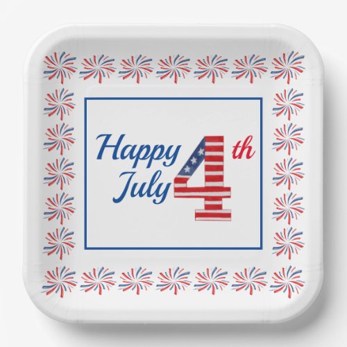 Happy Fourth of July 9 Square Paper Plate