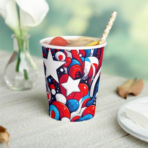 Happy Fourth of July  Abstract Stars and Stripes Paper Cups