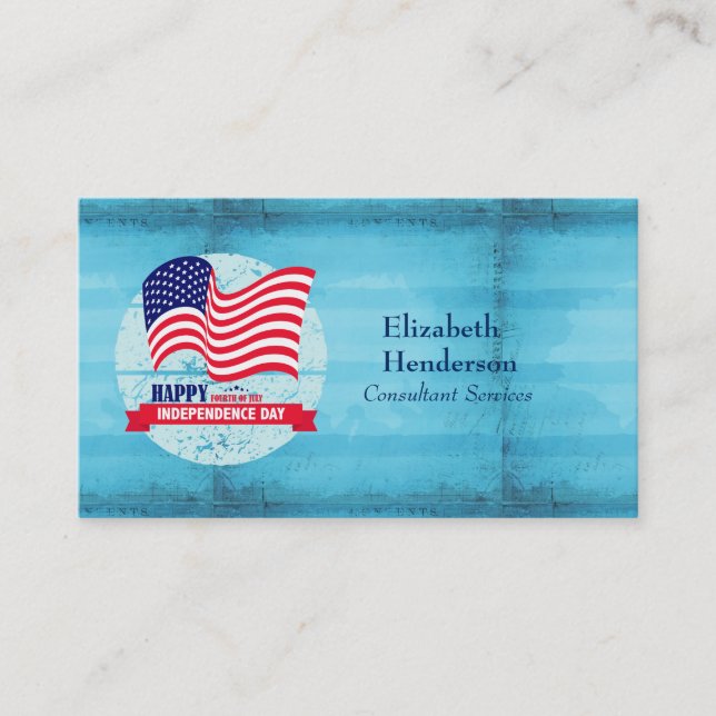 Happy Fourth of July American Flag Illustration Business Card (Front)