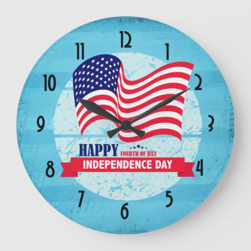 Happy Fourth of July American Flag Illustration Large Clock