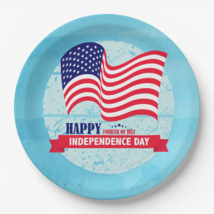 Happy Fourth of July American Flag Illustration Paper Plates