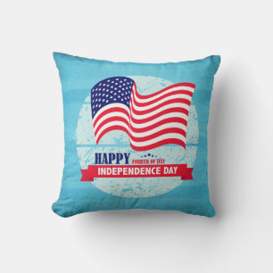Happy Fourth of July American Flag Illustration Throw Pillow