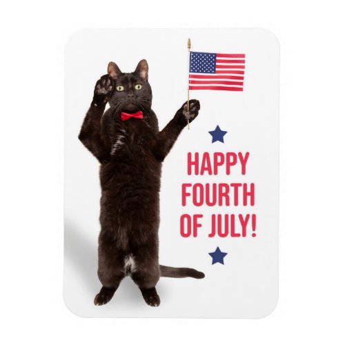Happy Fourth of July Cite Cat Holding Flag Holiday Magnet