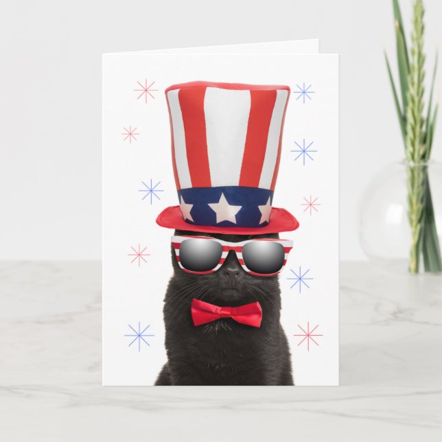 	Happy Fourth of July Cool Cat in Sunglasses Humor Holiday Card (Front)