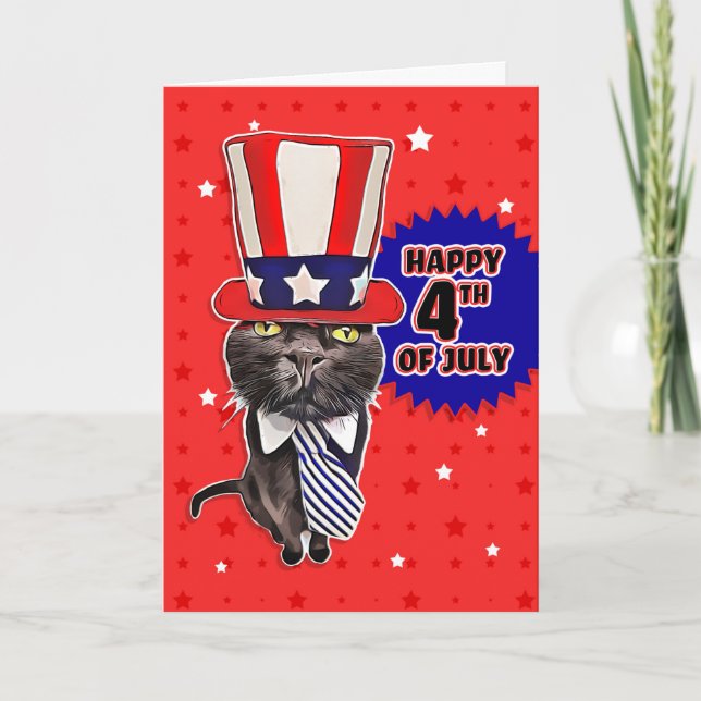 Happy Fourth of July Cute Patriotic Cat Holiday Card (Front)