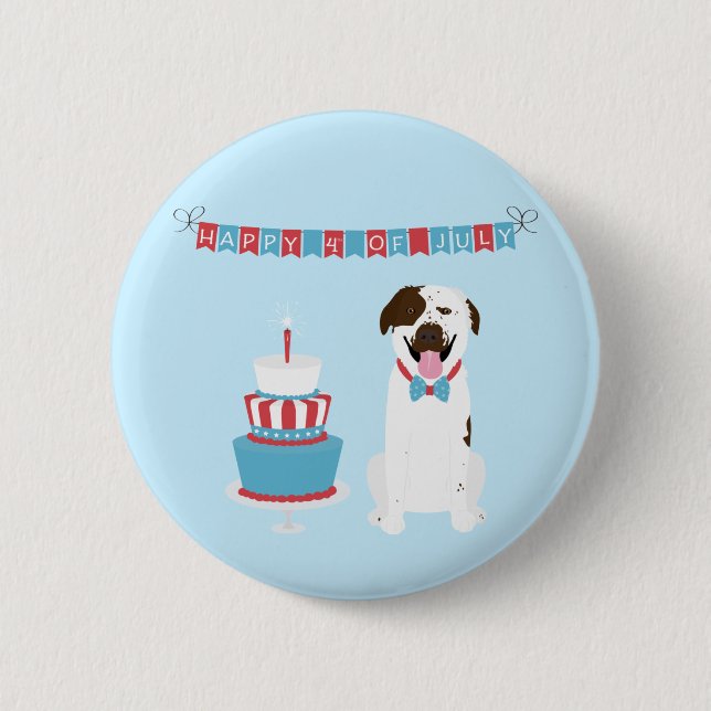 Happy Fourth of July Dog Red White Blue Button (Front)