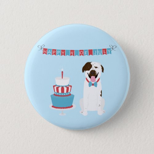 Happy Fourth of July Dog Red White Blue Button