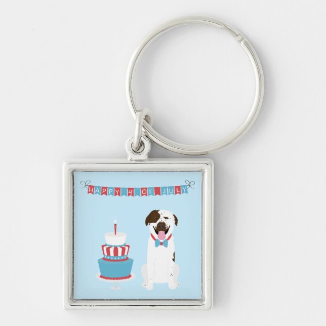Happy Fourth of July Dog Red White Blue Keychain (Front)