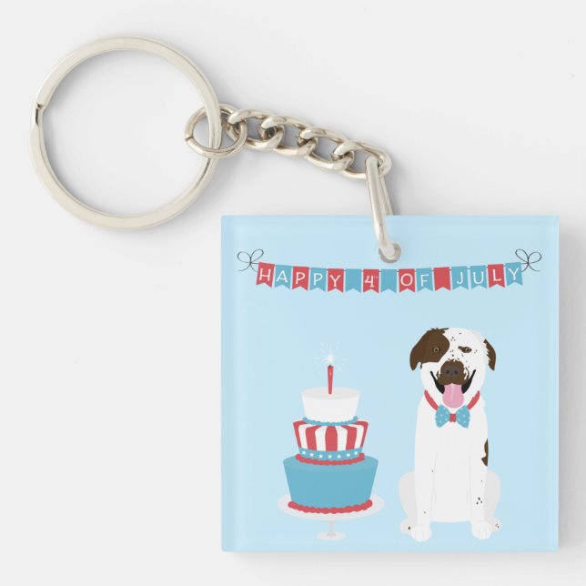Happy Fourth of July Dog Red White Blue Keychain (Front)