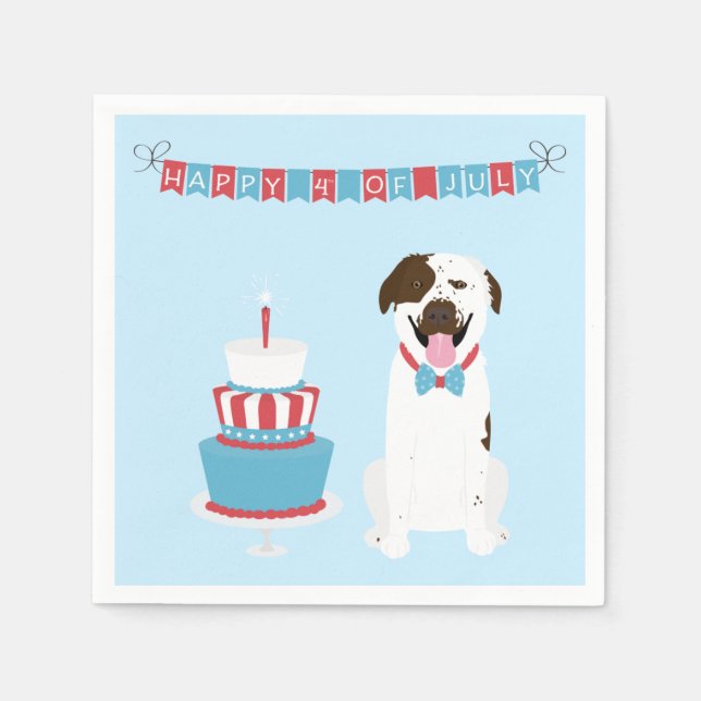 Happy Fourth of July Dog Red White Blue Napkins (Front)