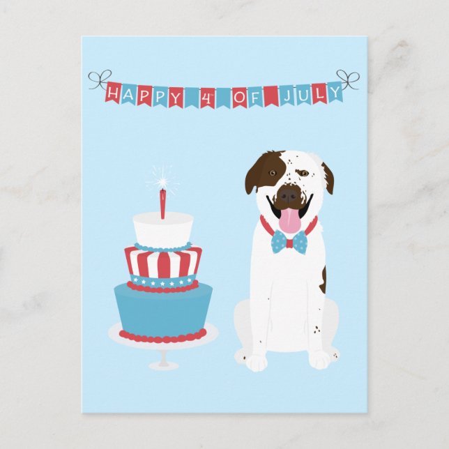 Happy Fourth of July Dog Red White Blue Postcard (Front)