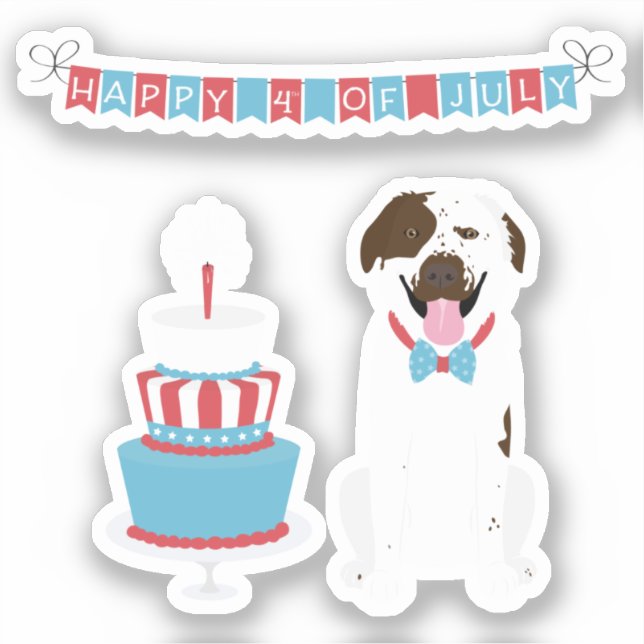 Happy Fourth of July Dog Red White Blue Sticker (Front)