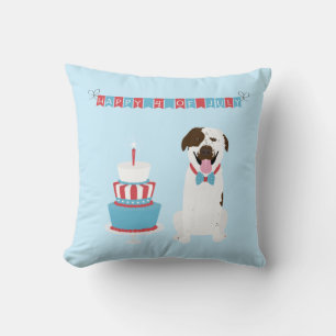 Happy Fourth of July Dog Red White Blue Throw Pillow