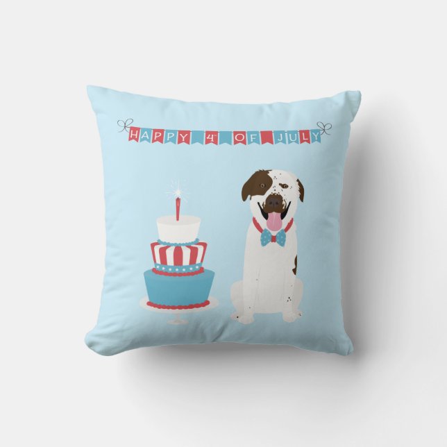Happy Fourth of July Dog Red White Blue Throw Pillow (Front)