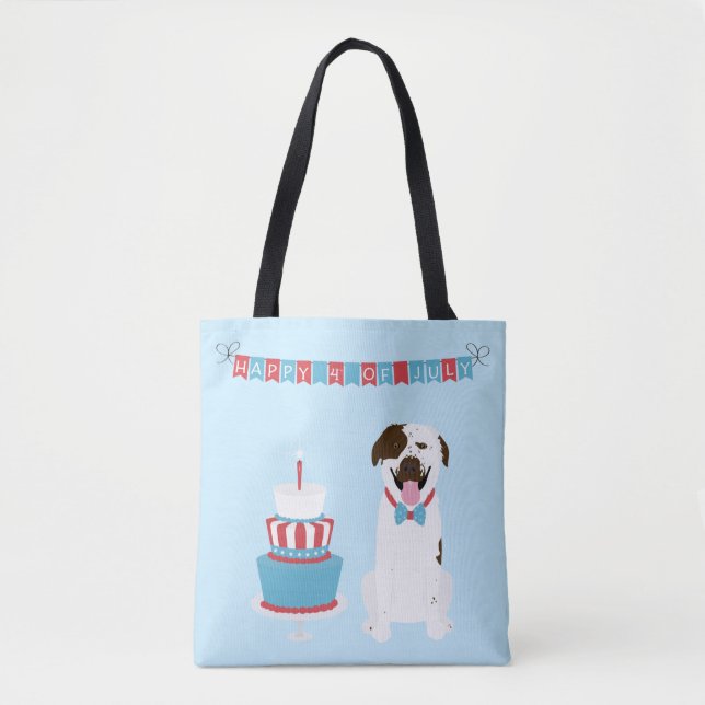 Happy Fourth of July Dog Red White Blue Tote Bag (Front)
