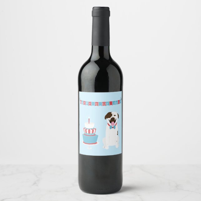 Happy Fourth of July Dog Red White Blue Wine Label (Front)