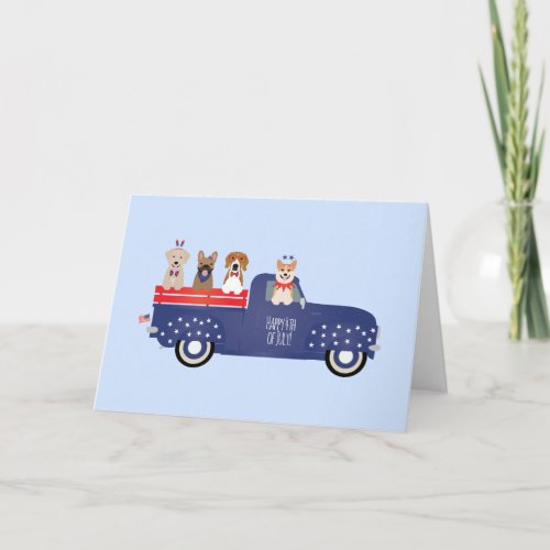 Happy Fourth Of July Dogs Pickup Truck Card