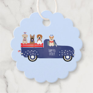 Happy Fourth Of July Dogs Pickup Truck Favor Tags
