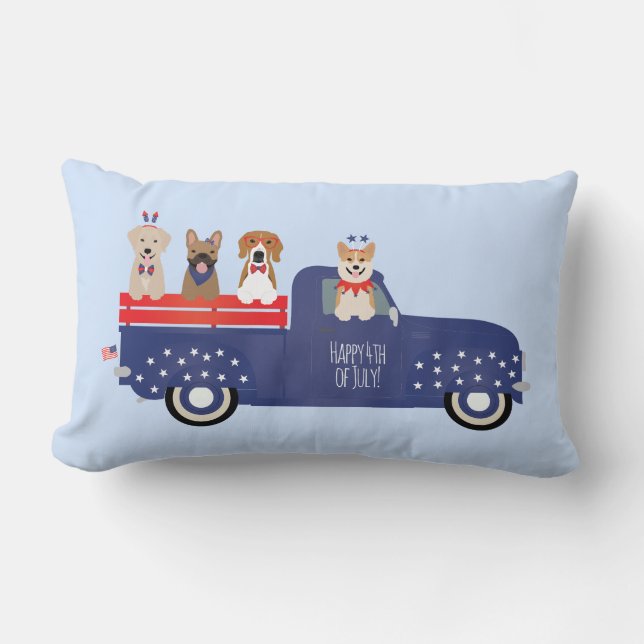Happy Fourth Of July Dogs Pickup Truck Lumbar Pillow (Front)