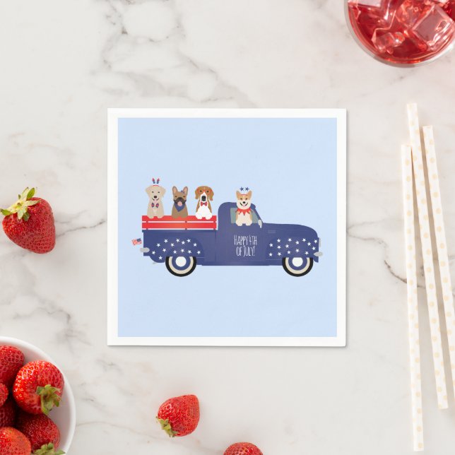 Happy Fourth Of July Dogs Pickup Truck Napkins (Insitu)
