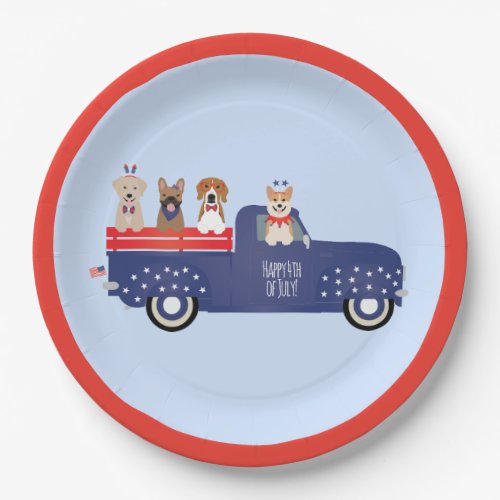 Happy Fourth Of July Dogs Pickup Truck Paper Plates