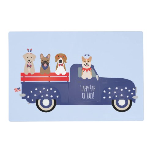 Happy Fourth Of July Dogs Pickup Truck Placemat