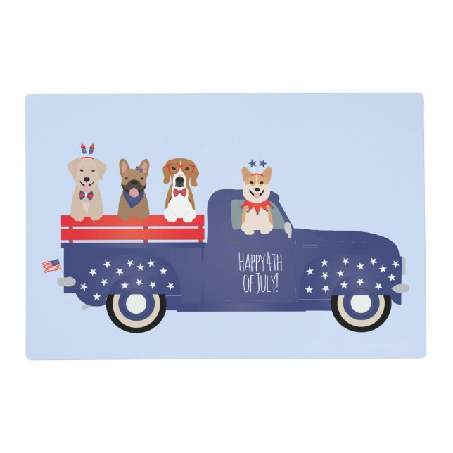 Happy Fourth Of July Dogs Pickup Truck Placemat (Front)