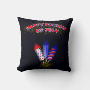 Happy Fourth Of July Fire Works Throw Pillow