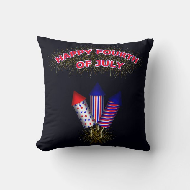 Happy Fourth Of July Fire Works Throw Pillow (Front)