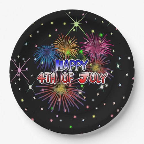 Happy Fourth of July  Fireworks and Stars Party Paper Plates