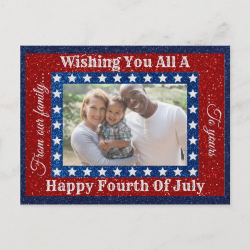 Happy Fourth Of July Glitter Photo Postcard