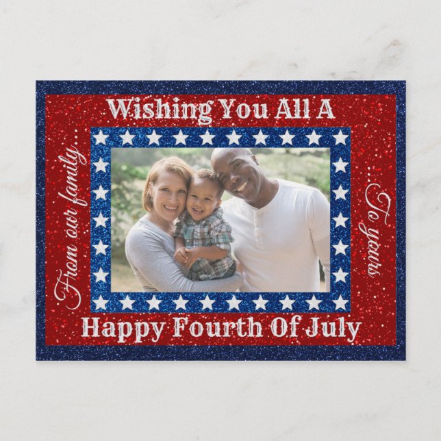 Happy Fourth Of July Glitter Photo Postcard (Front)