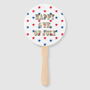 Happy fourth of July gold red white blue stars Hand Fan