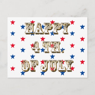 Happy fourth of July gold red white blue stars Postcard