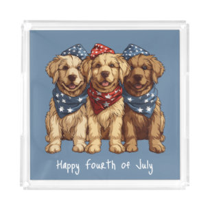 Happy Fourth Of July Golden Retriever Dogs Acrylic Tray