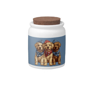 Happy Fourth Of July Golden Retriever Dogs Candy Jar
