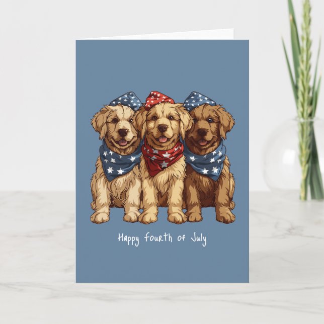 Happy Fourth Of July Golden Retriever Dogs Holiday Card (Front)