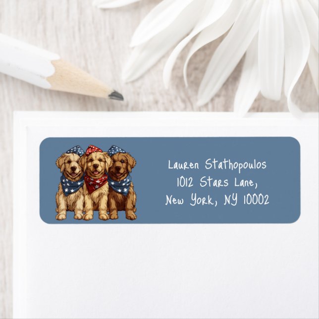 Happy Fourth Of July Golden Retriever Dogs Label (Insitu)