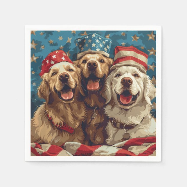 Happy Fourth Of July Golden Retriever Dogs Napkins (Front)
