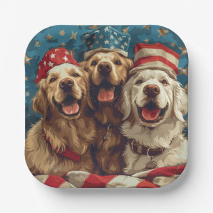 Happy Fourth Of July Golden Retriever Dogs Paper Plates