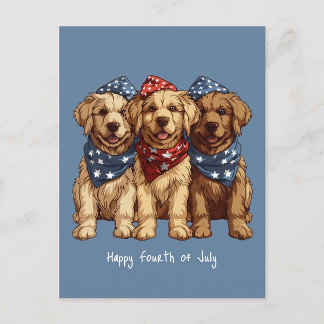 Happy Fourth Of July Golden Retriever Dogs Postcard (Front)