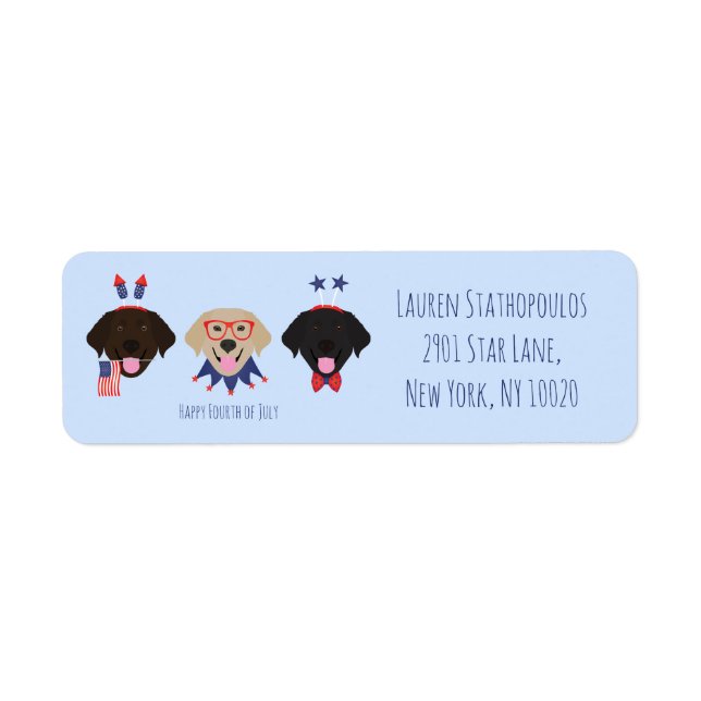 Happy Fourth Of July Labrador Retriever Dogs Label (Front)