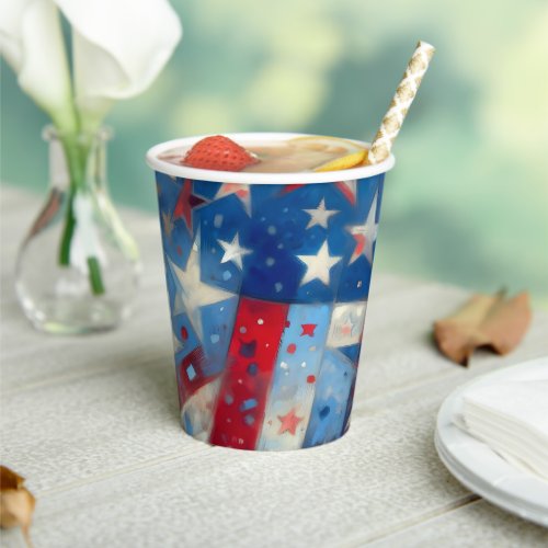 Happy Fourth of July  Patriotic Abstract US Flag Paper Cups