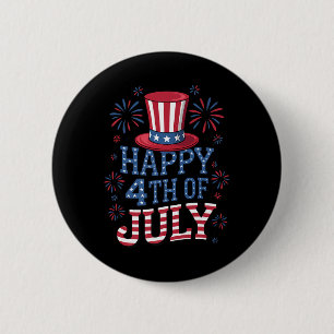 Happy Fourth Of July Patriotic American Flag Men W Button