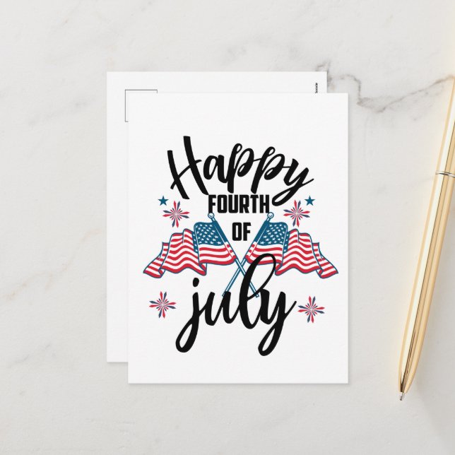 Happy Fourth Of July Patriotic  Holiday Postcard (Front/Back In Situ)