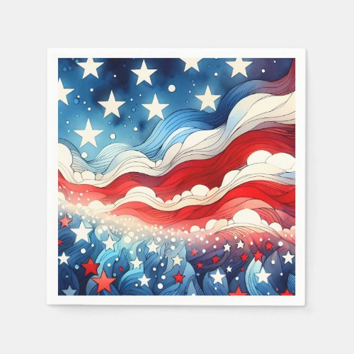 Happy Fourth of July  Patriotic Stars and Stripes Napkins