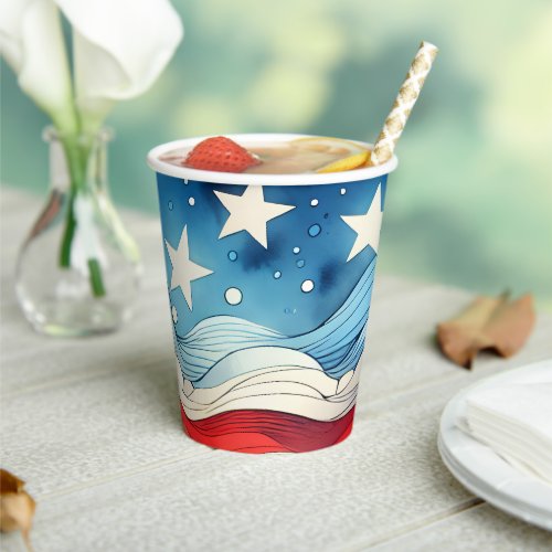 Happy Fourth of July  Patriotic Stars and Stripes Paper Cups