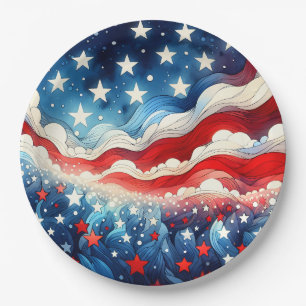Happy Fourth of July Patriotic Stars and Stripes Paper Plates
