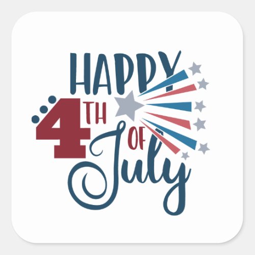 Happy Fourth Of July Patriotic word art Square Sticker