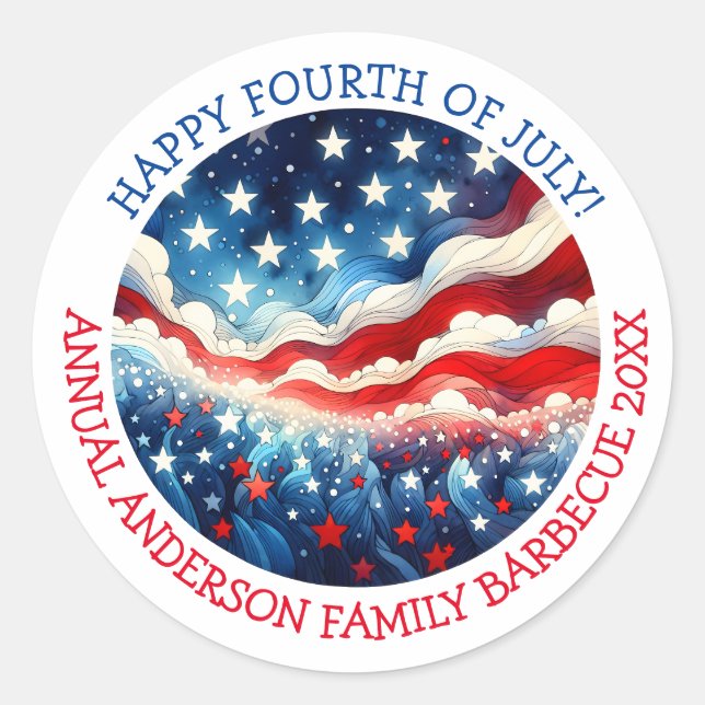 Happy Fourth of July Personalized Classic Round Sticker (Front)